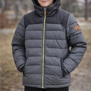 Kids Gray Hooded Quilted Puffer Jacket